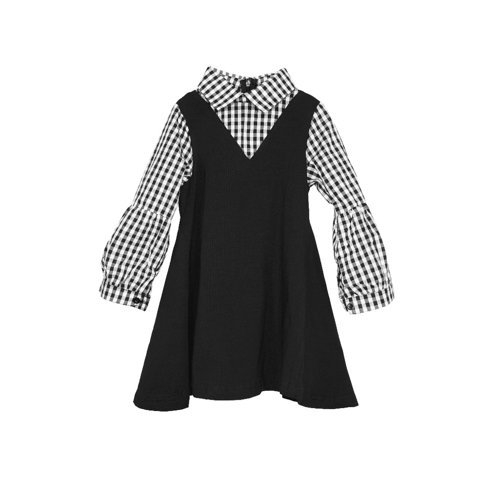 Toddler Girls’ Simple Black Plaid 2Fer Dress